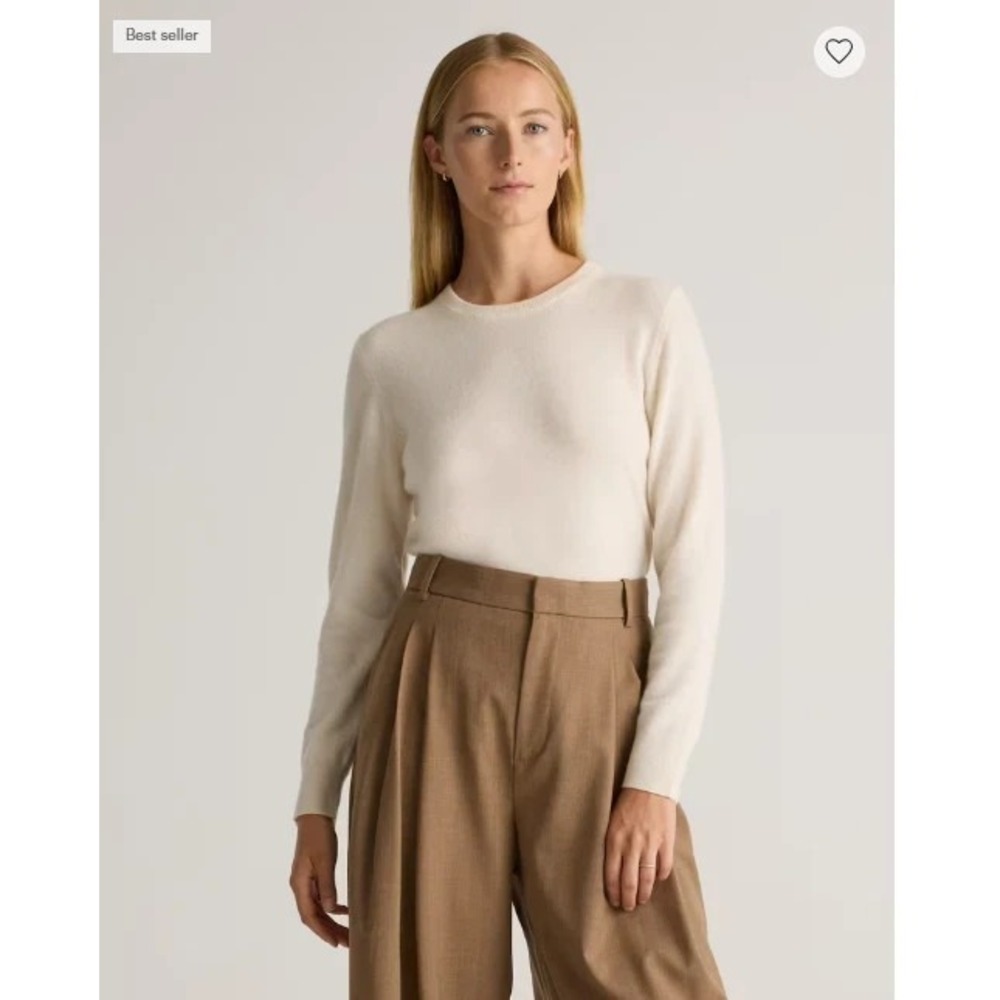 QUINCE Women's Mongolian Cashmere Sweater Crewneck Ivory Sz S Casual Soft